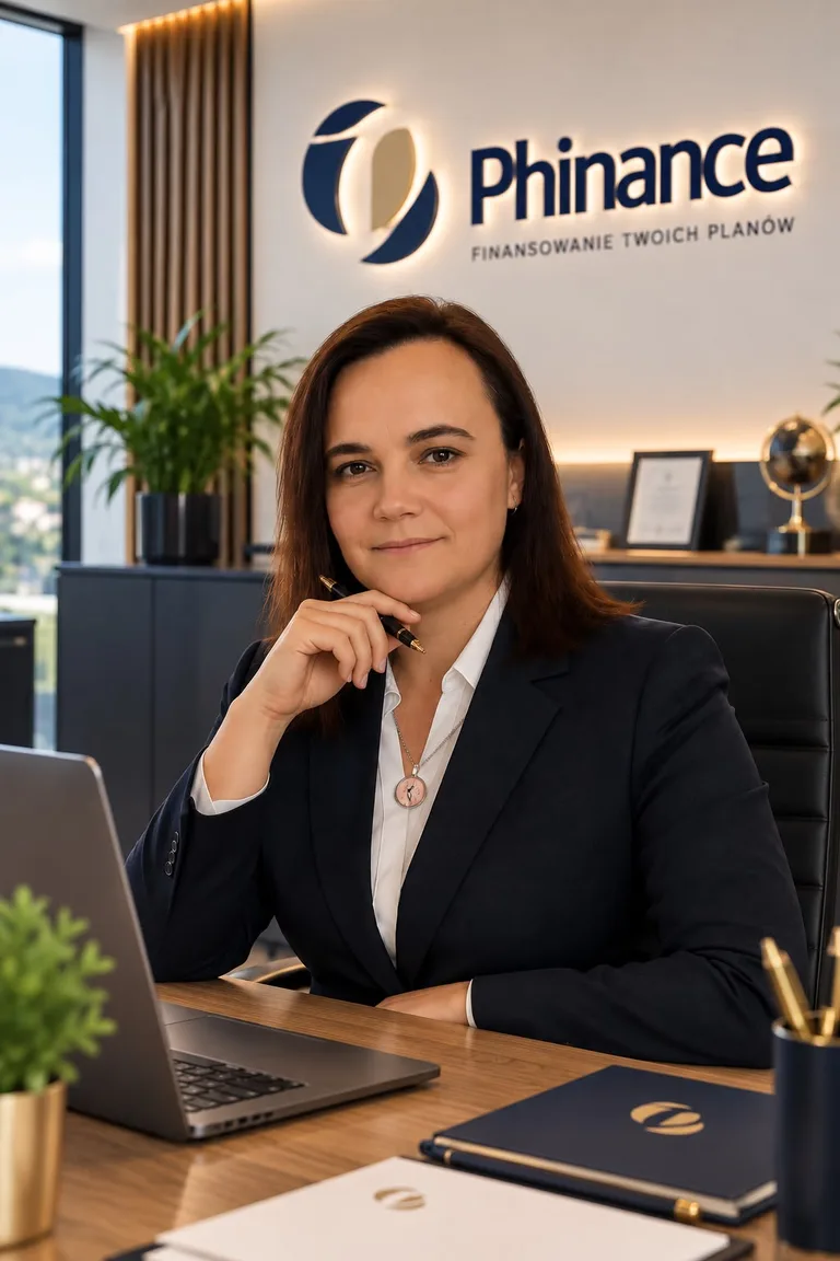Sybilla Wiśniewska przy biurku — doradca finansowy współpracujący z Phinance